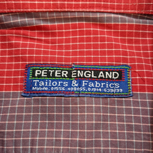 Peter England Long Sleeve Button Up Dress Shirt - Red & Blue Plaid Small? - Picture 3 of 4